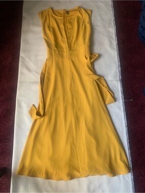 STYLEWE Yellow Sleeveless Maxi Dress with Waist Tie